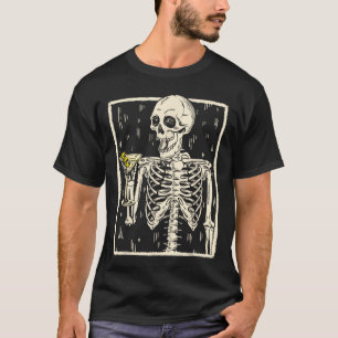 Skeleton Drinking Martini Tail Retro Halloween Cos T-Shirt