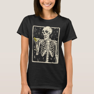 Skeleton Drinking Martini Tail Retro Halloween Cos T-Shirt