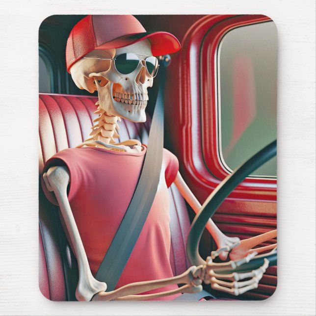 Skeleton Driving a Red Truck Mouse Pad (Front)