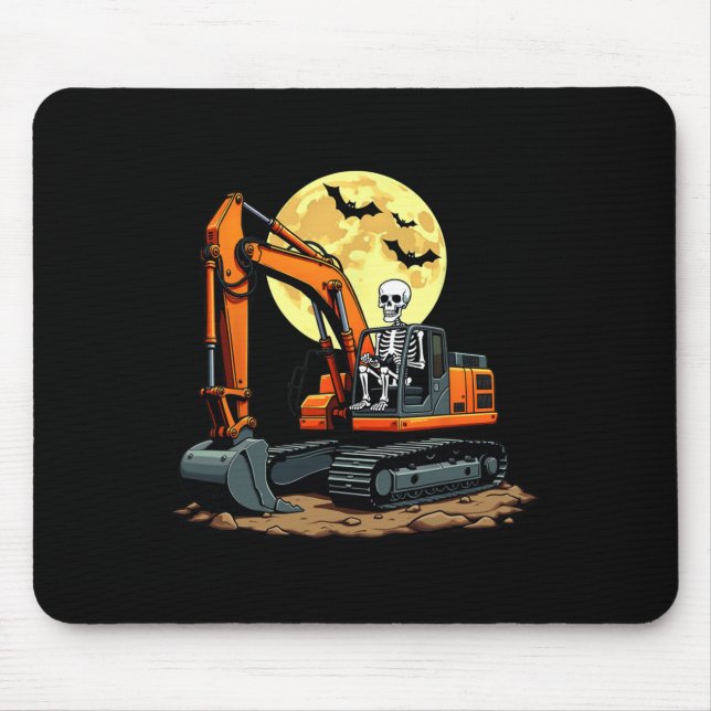 Skeleton Driving Excavator Halloween Construction  Mouse Pad (Front)