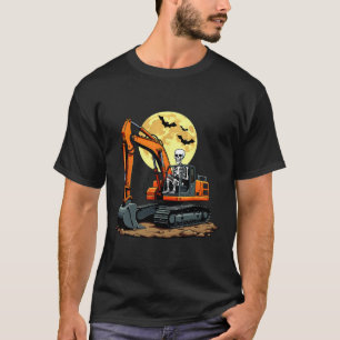 Skeleton Driving Excavator Halloween Construction T-Shirt