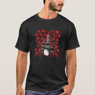 Skeleton Drummer Valentines Day Rock N Roll Drum M T-Shirt