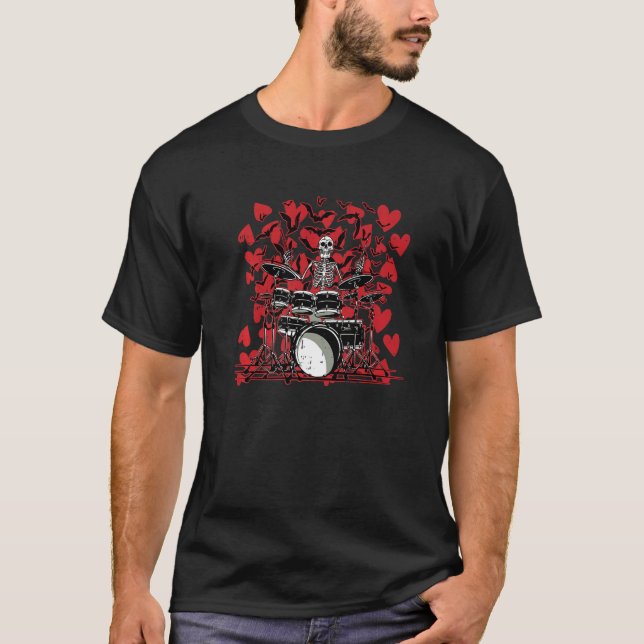Skeleton Drummer Valentines Day Rock N Roll Drum M T-Shirt (Front)