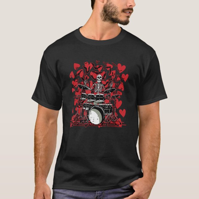 Skeleton Drummer Valentines Day Rock N Roll Drum M T-Shirt (Front)