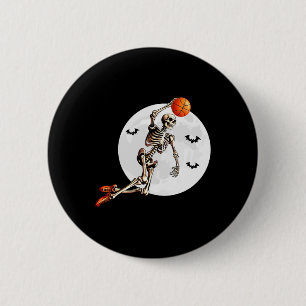 Skeleton Dunk Basketball Player Halloween Moon 2 Inch Round Button