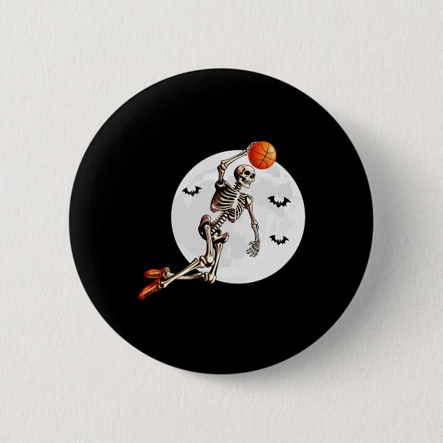 Skeleton Dunk Basketball Player Halloween Moon  2 Inch Round Button (Front)