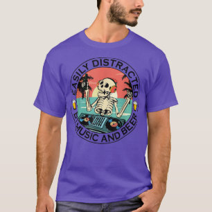 Skeleton Easily Distracted By Music And Beer Beach T-Shirt