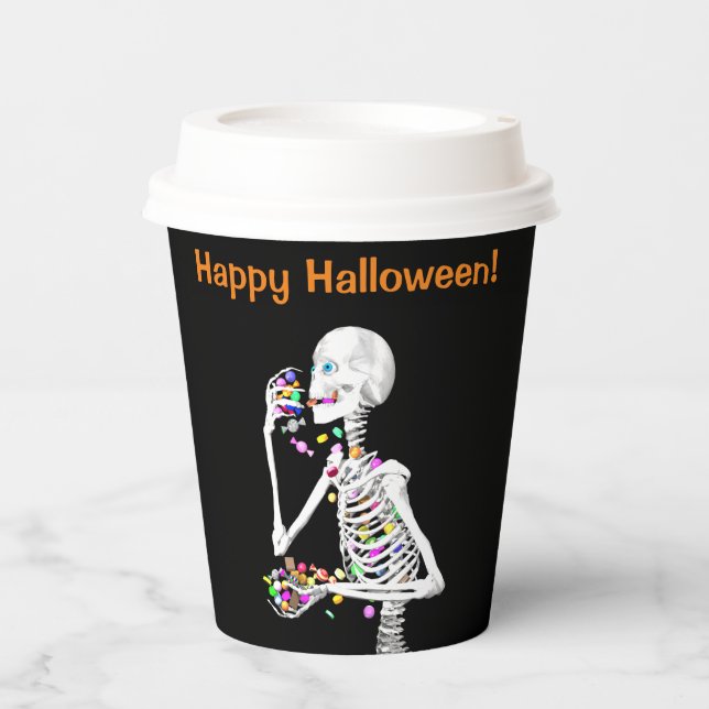 Skeleton Eating Halloween Candy Paper Cups (Front)
