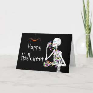 Skeleton Eating Halloween Candy (with Spiders) Card
