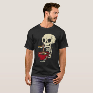 Skeleton Eating Ramen Halloween Spooky Foodie Gift T-Shirt