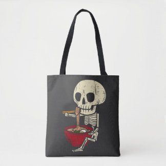 Skeleton Eating Ramen Halloween Spooky Foodie Gift Tote Bag