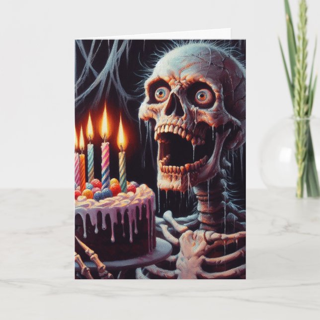 Skeleton effrayant Anniversaire Carte de voeux pli (Devant)
