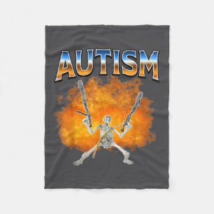 Skeleton Fire Funny Meme Autism Awareness Autistic Fleece Blanket