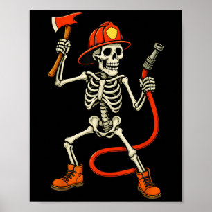 Skeleton Fireman Halloween Firefighter Boys Kids M Poster