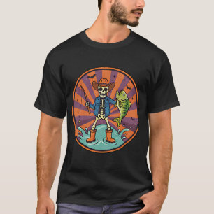 Skeleton Fisherman Funny Halloween Spooky Fishing  T-Shirt