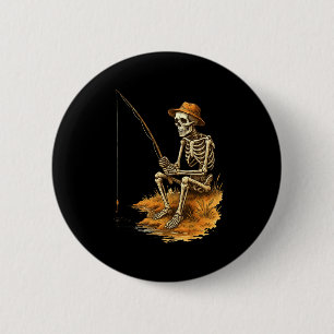 Skeleton Fishing Funny Halloween Costume Men Women 2 Inch Round Button