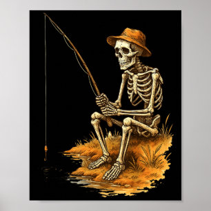 Skeleton Fishing Funny Halloween Costume Men Women Poster