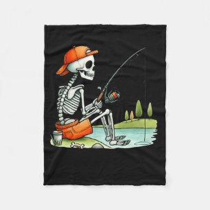 Skeleton Fishing Halloween Costume Funny Fishing B Fleece Blanket