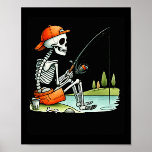 Skeleton Fishing Halloween Costume Funny Fishing B Poster