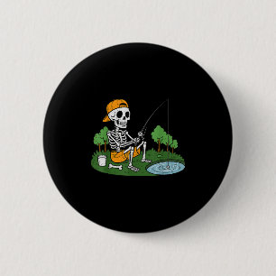 Skeleton Fishing Halloween Soky Fisherman Fish Men 2 Inch Round Button