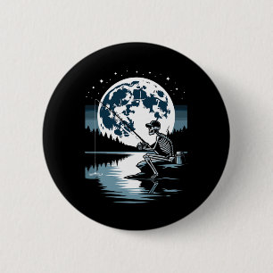 Skeleton Fishing Halloween Spooky Fisherman Under  2 Inch Round Button