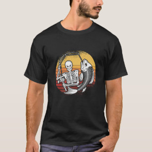 Skeleton Fishing Lazy Halloween Costume Retro Fish T-Shirt
