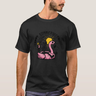 Skeleton Flamingo Float Summer Halloween Happy Sum T-Shirt