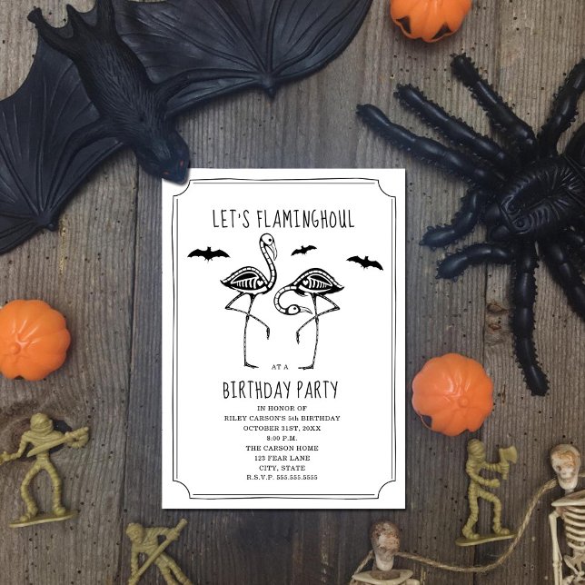 Skeleton Flamingo Halloween Birthday Party Invitation (Creator Uploaded)