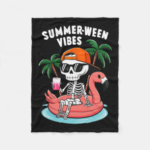 Skeleton Flamingo Summerween Vibes Halloween Boys Fleece Blanket