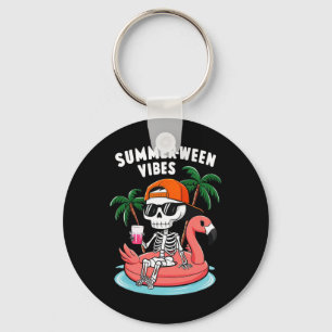 Skeleton Flamingo Summerween Vibes Halloween Boys  Keychain