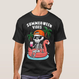 Skeleton Flamingo Summerween Vibes Halloween Boys  T-Shirt