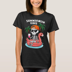 Skeleton Flamingo Summerween Vibes Halloween Boys  T-Shirt