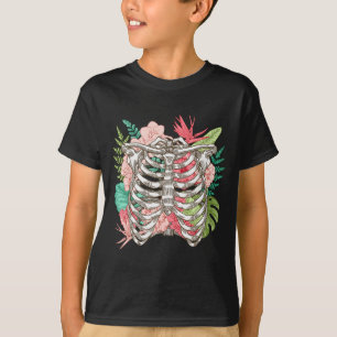 Skeleton Flowers Rib Cage X-ray Funny Halloween  T-Shirt