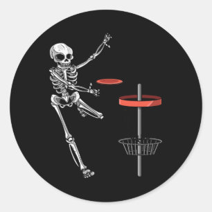 Skeleton Flying Disc Golf Halloween Frisbee Easy D Classic Round Sticker