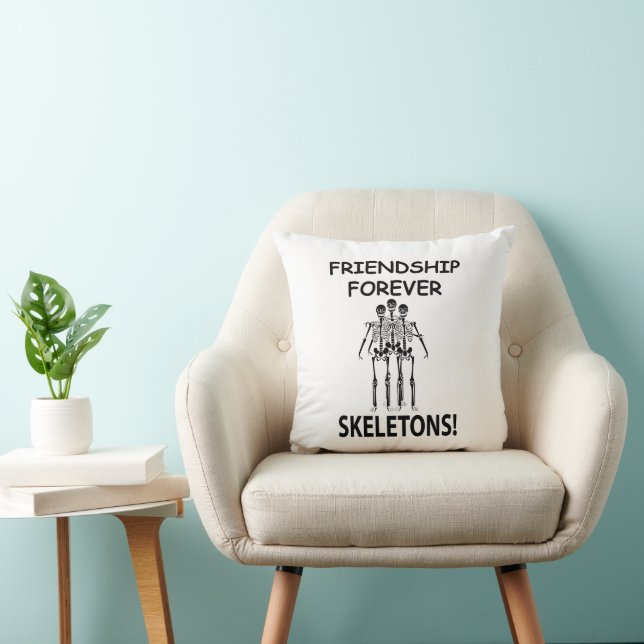 Skeleton Friendship Forever Funny Skeleton Throw Pillow (Chair)