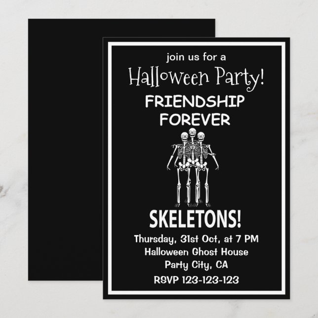 Skeleton Friendship Forever Halloween Party Invitation (Front/Back)
