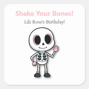 Skeleton Fun Halloween Birthday Party Square Sticker