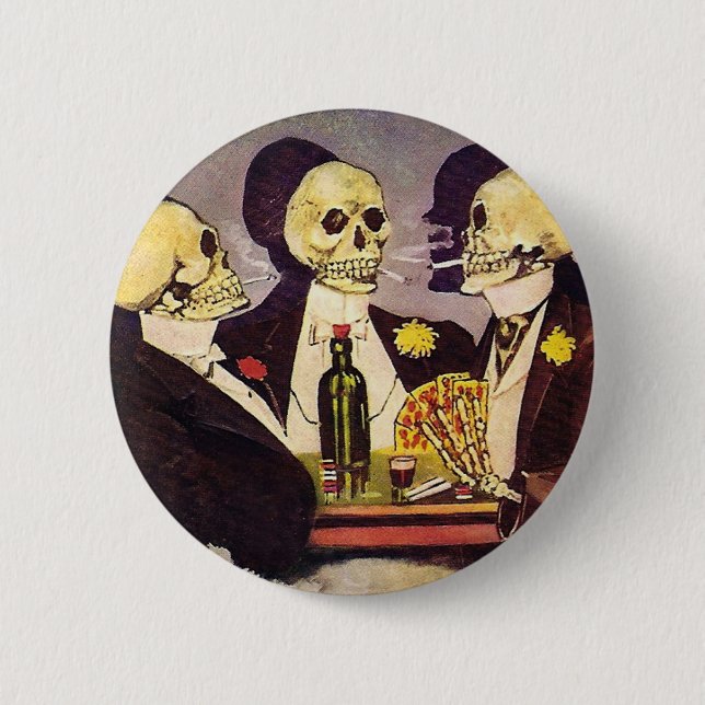 Skeleton Gamblers 2 Inch Round Button (Front)