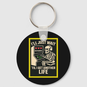 Skeleton Gamer Arcade Design – Funny Retro Gaming Keychain