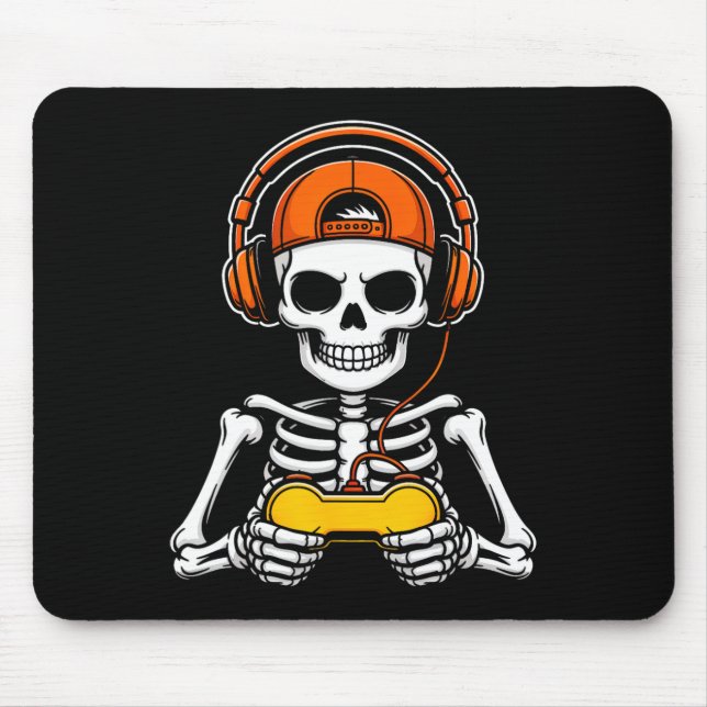 Skeleton Gamer Funny Halloween Gaming Controller S Mouse Pad (Front)