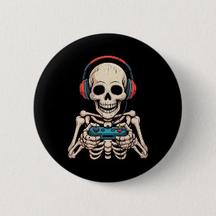 Skeleton Gamer Headphone Funny Halloween Gaming Bo 2 Inch Round Button