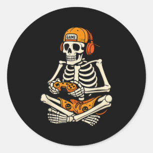 Skeleton Gamer Headphone Funny Halloween Gaming Bo Classic Round Sticker