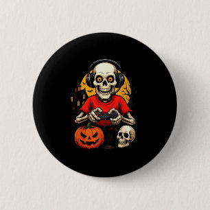 Skeleton Gamer Playing Video Games Halloween Spook 2 Inch Round Button
