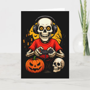 Skeleton Gamer Playing Video Games Halloween Spook Card