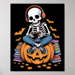Skeleton Gamer Vibes For Halloween Enthusiasts And Poster