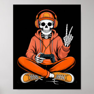 Skeleton Gamer Video Gaming Halloween Boys Men Kid Poster