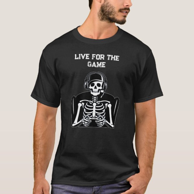 Skeleton Gamer with Headset – Cool Gaming T-Shirt (Front)