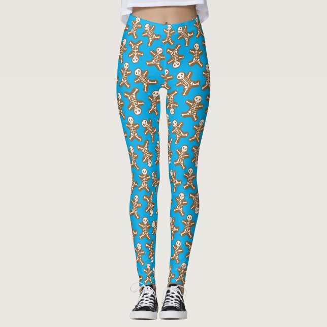 Skeleton Gingerbread Man Pattern Leggings (Front)