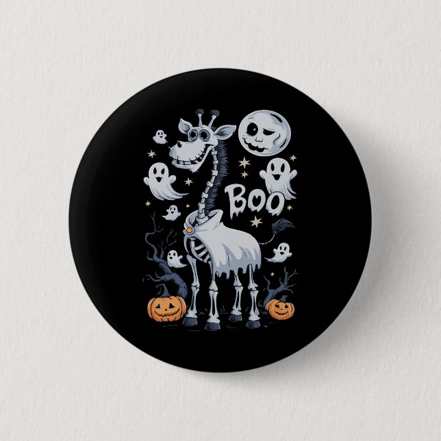 Skeleton Giraffe In Ghosts Halloween  2 Inch Round Button (Front)