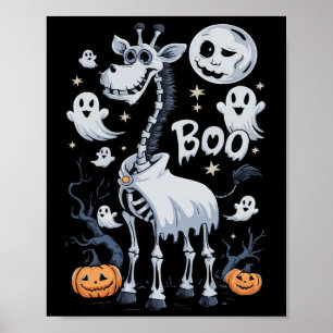 Skeleton Giraffe In Ghosts Halloween Poster